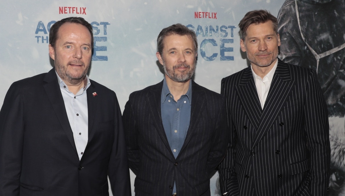 Kronprins Frederik sammen med instruktør Peter Flinth og skuespiller Nikolaj Coster-Waldau.