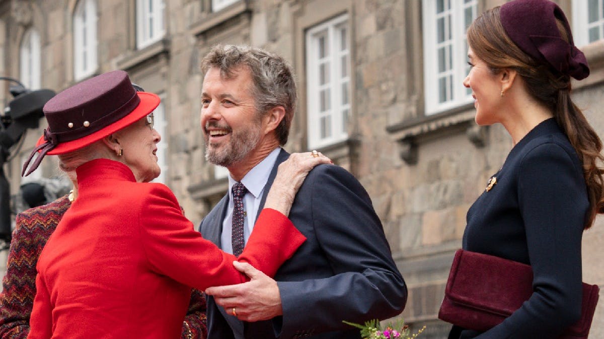 Dronning Margrethe, kronprins Frederik og kronprinsesse Mary