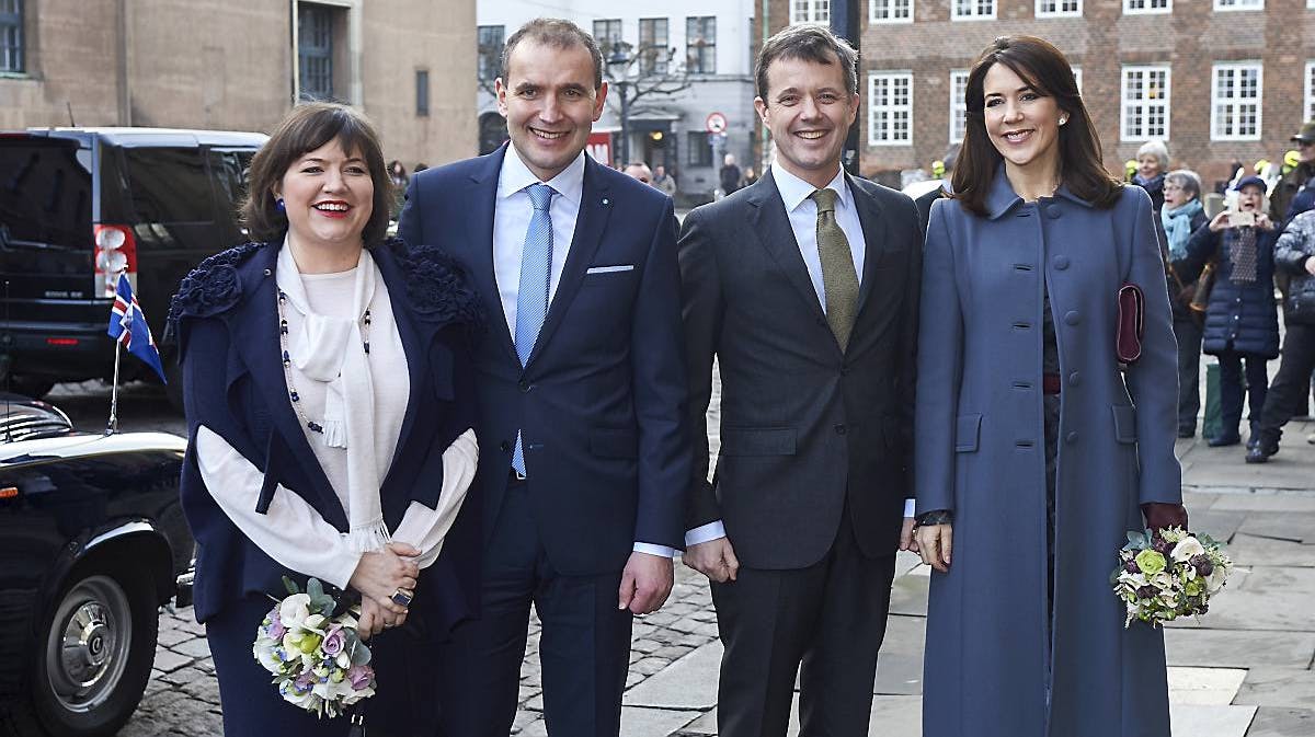 Kronprins Frederik og kronprinsesse Mary med det islandske præsidentpar, Gudni Th. Jóhannesson og fru Eliza Jean Reid.