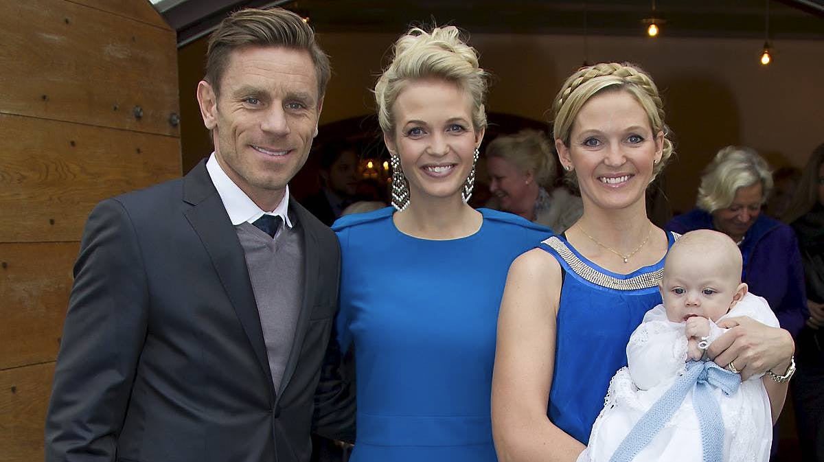 Allan Nielsen, Tina Lund og søsteren Charlotte ved Tina Lund og Allan Nielsens søns barnedåb i 2012.