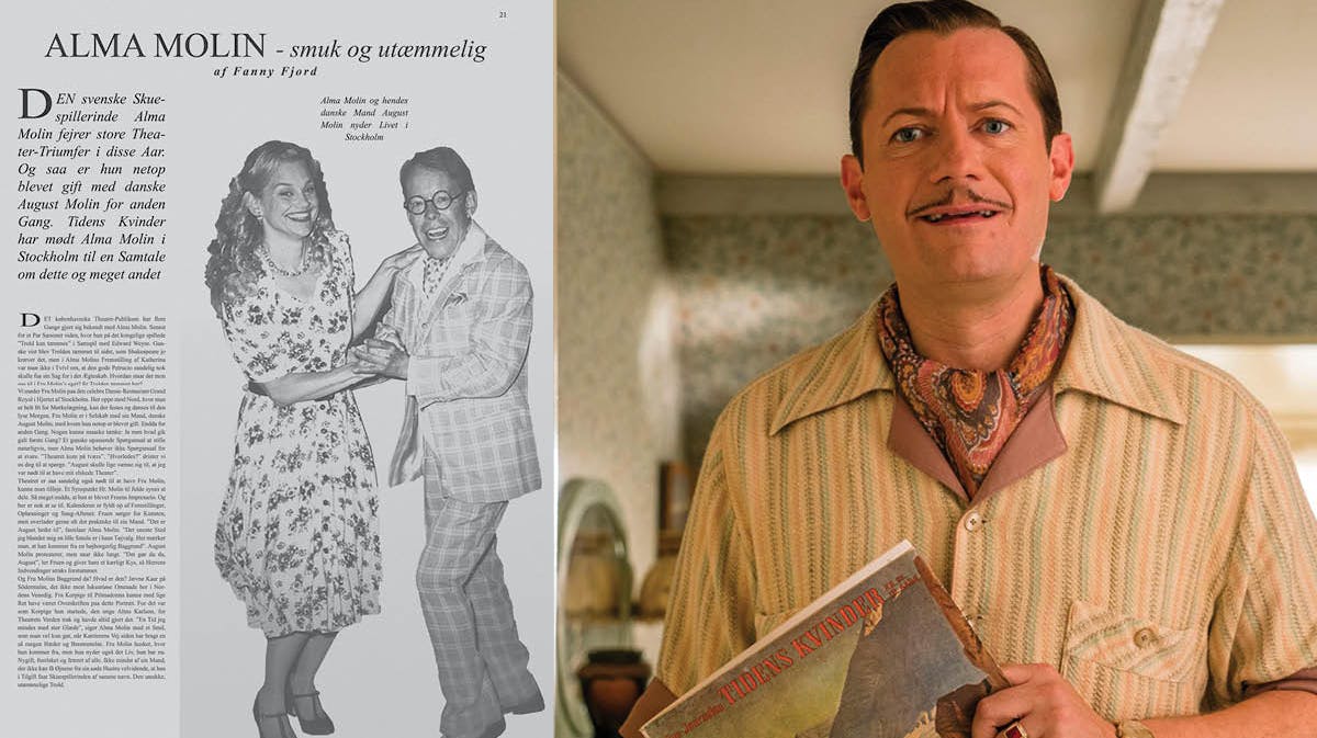 Hr. Weyse læser artiklen om Alma Molin i Tidens Kvinder 