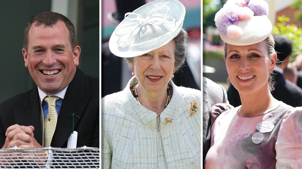 Fotomontage: Peter Phillips, prinsesse Anne og Zara Tindall. 