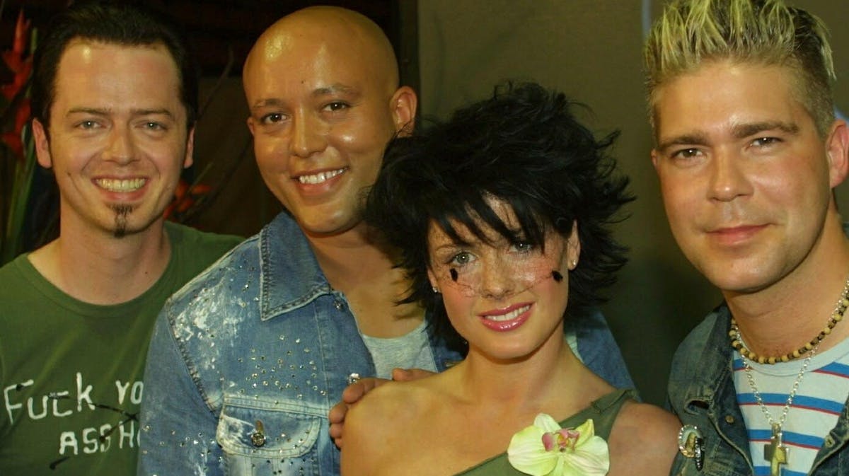 Aqua: Fra venstre Claus Norreen, René Dif, Lene Nystrøm og Søren Rasted (2001).