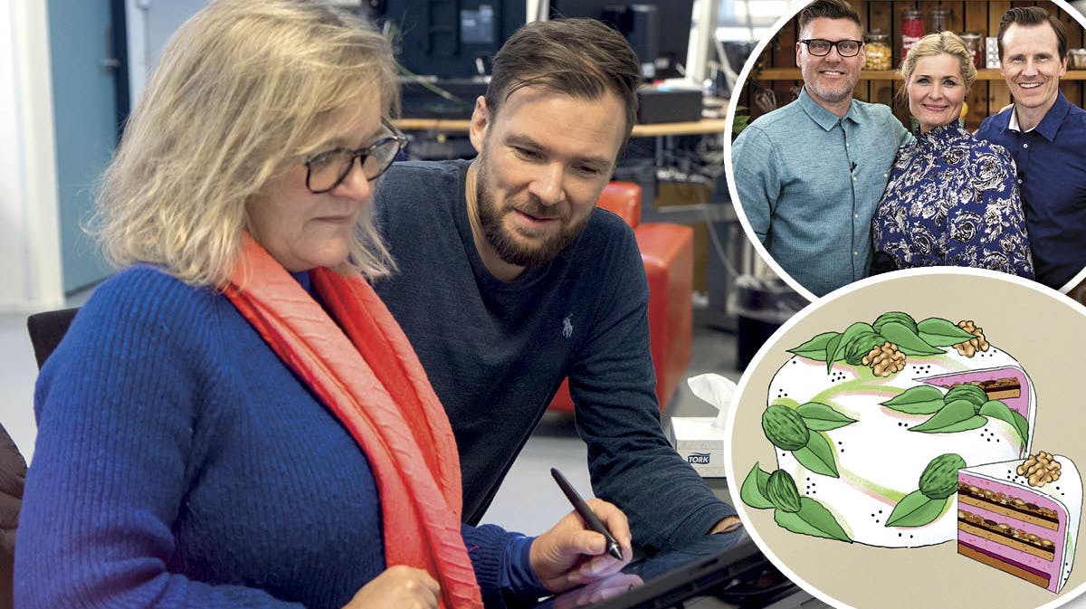 Grafikere og illustratorer Nanna Ernst og Kasper Bæk Jørgensen tegner de flotte kager i "Den store bagedyst" på DR