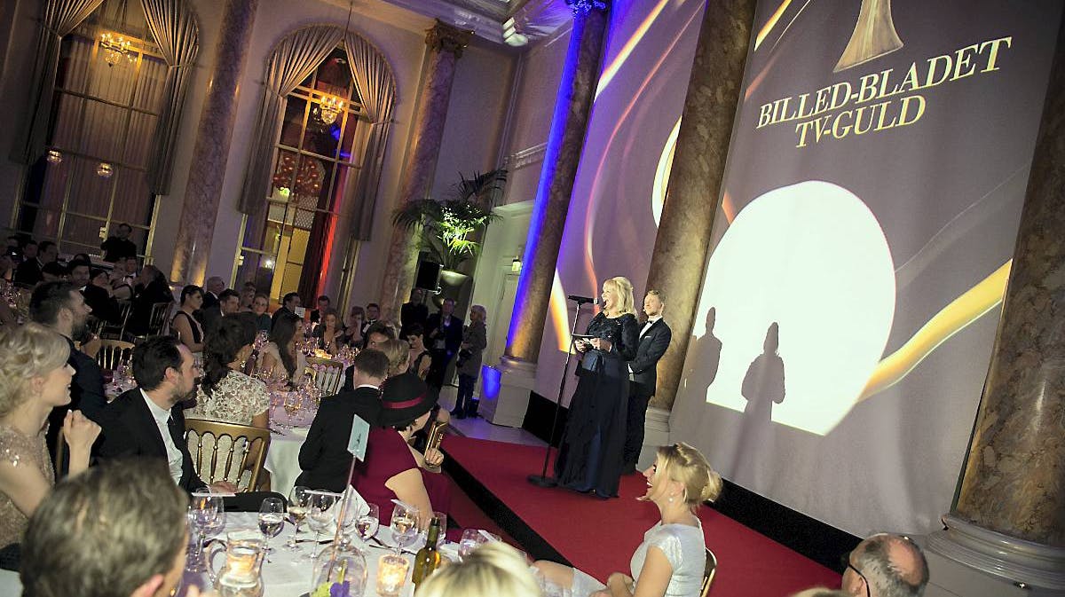 Chefredaktør Annemette Krakau på scenen ved sidste års store TV-Guld galla på hotel d&#39;Angleterre.