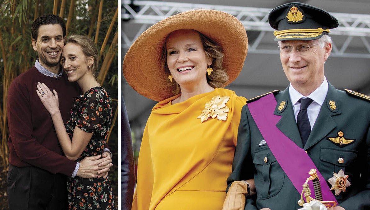 William Isvy og prinsesse Maria Laura. Indsat: Dronning Mathilde og kong Philippe.