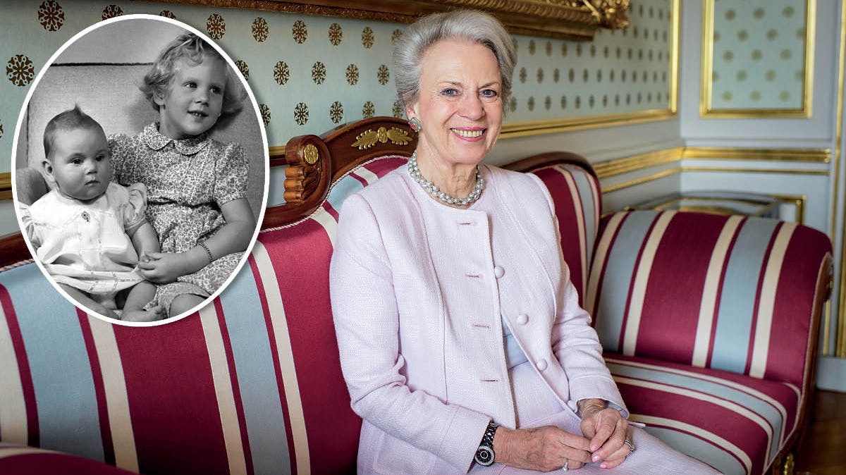 Prinsesse Benedikte samt barndomsbillede af prinsesse Benedikte og prinsesse Margrethe.