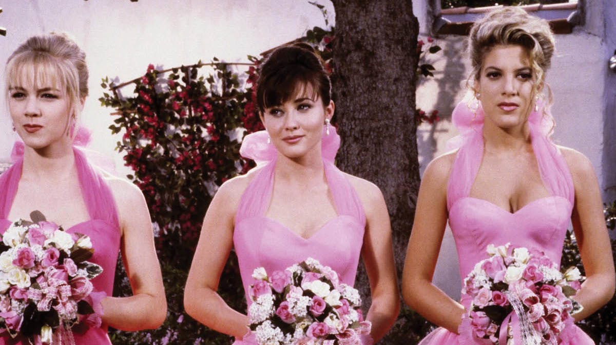 Jennie Garth, Shannen Doherty og Tori Spelling som Kelly, Brenda og Donna i "Beverly Hills 90210".