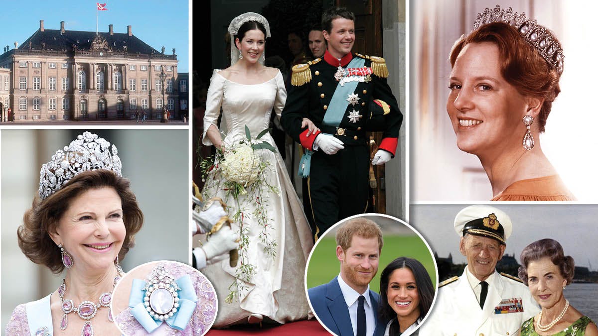 Amalienborg, dronning Silvia, kronprinsparret, dronning Margrethe, prins Harry og Meghan Markle, kong Frederik og dronning Ingrid.