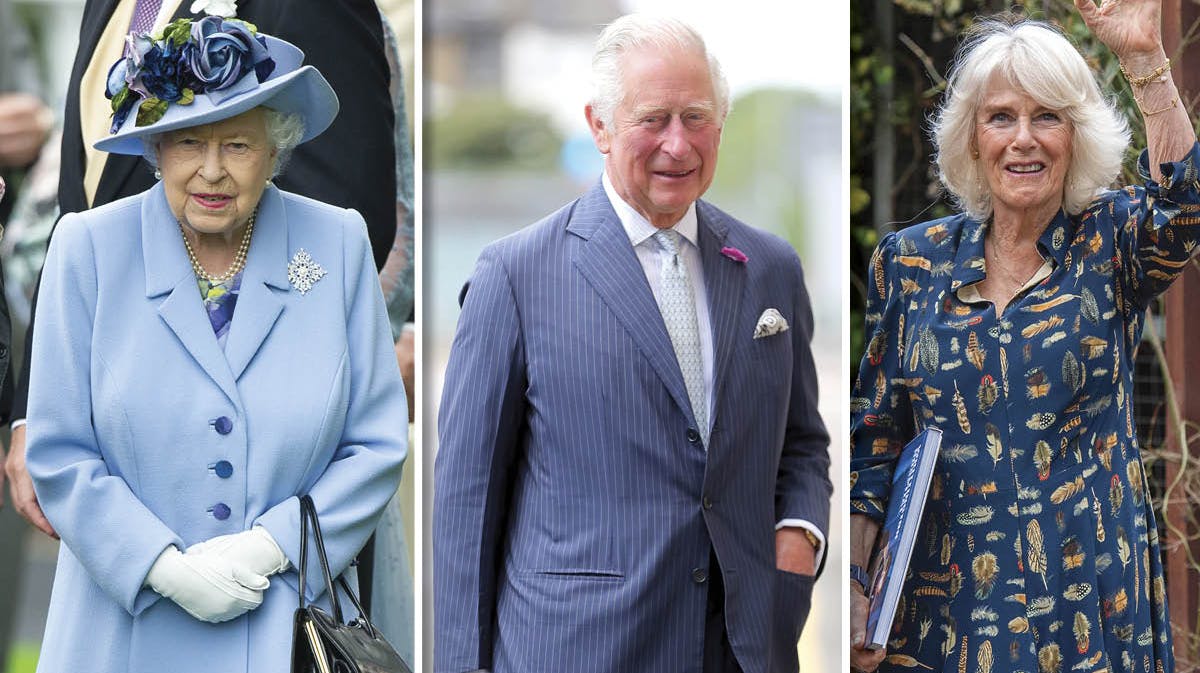 Dronning Elizabeth, prins Charles og hertuginde Camilla.