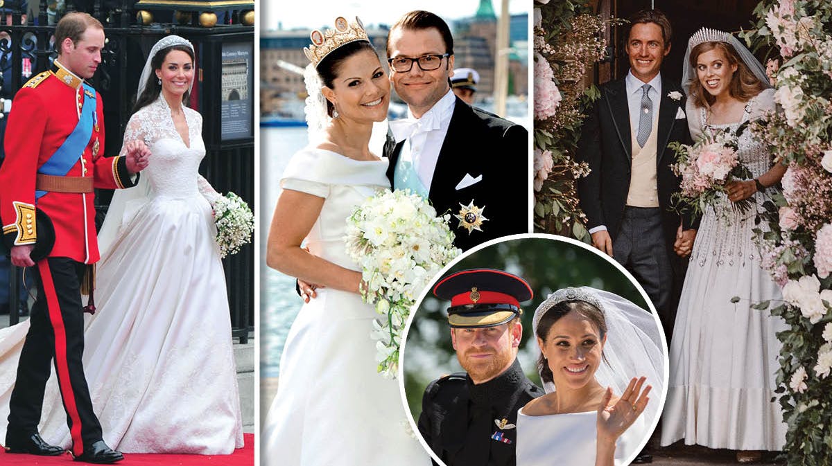 Prins William, hertuginde Catherine, kronprinsesse Victoria, prins Daniel, hertugparret af Sussex Harry og Meghan samt Edoardo Mapelli Mozzi og prinsesse Beatrice.