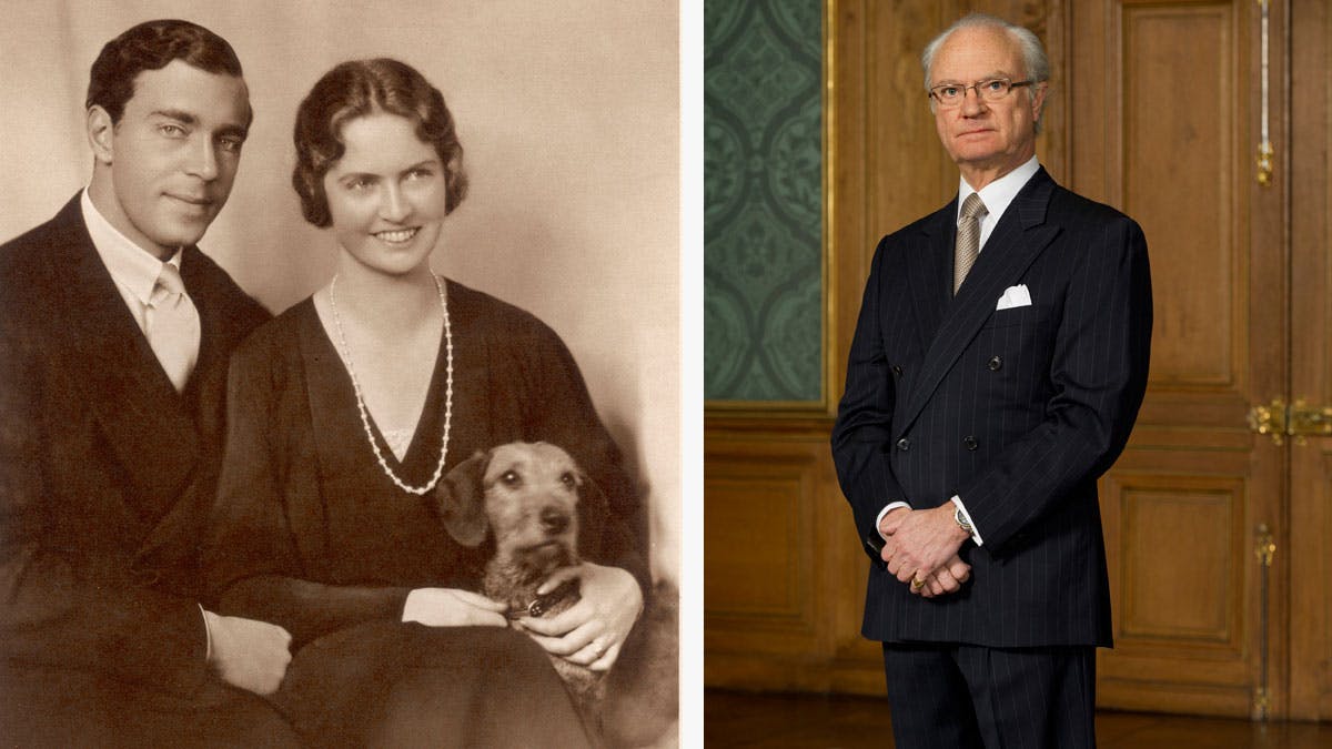 Kong Carl Gustafs forældre arveprins Gustaf Adolf og prinsesse Sibylla og kong Carl Gustaf.