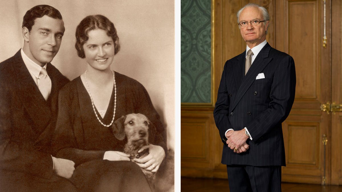 Kong Carl Gustafs forældre arveprins Gustaf Adolf og prinsesse Sibylla og kong Carl Gustaf.
