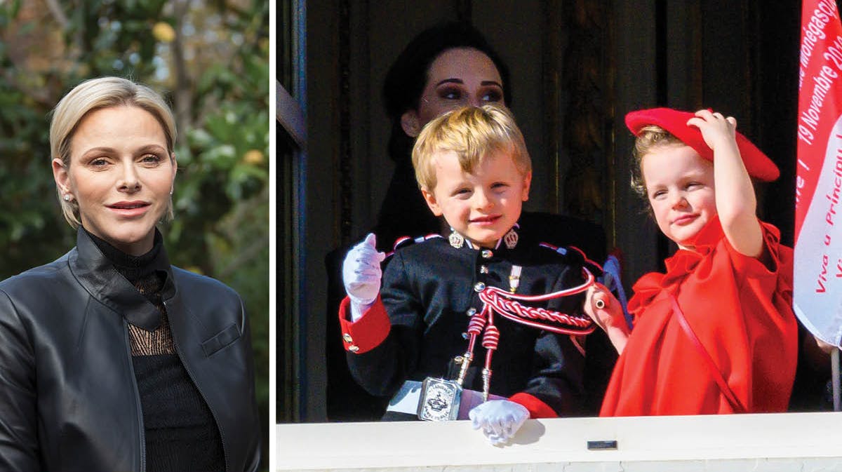Fyrstinde Charlene og børnene kronprins Jacques og prinsesse Gabriella.&nbsp;