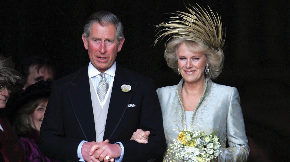 Prins Charles og hertuginde Camilla på bryllupsdagen 9. april 2005.