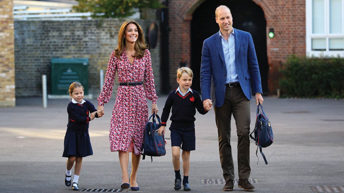 Prinsesse Charlotte, hertuginde Catherine, prins George og prins William.