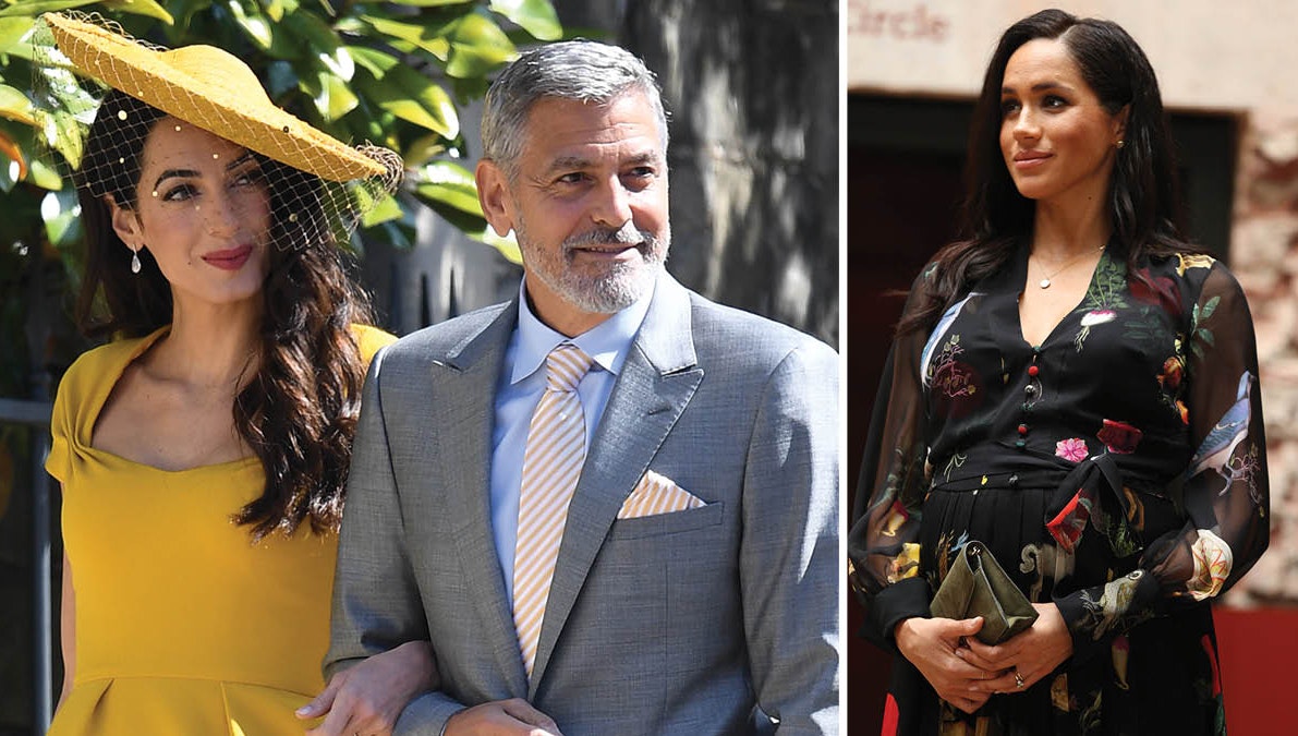 Fotomontage: Amal og George Clooney og hertuginde Meghan.