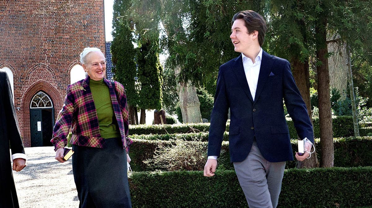 Dronning Margrethe og prins Christian. 