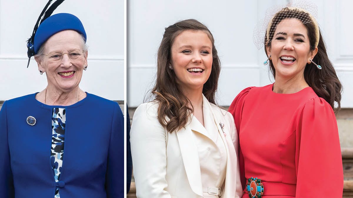 Fotomontage: Dronning Margrethe, prinsesse Isabella og kronprinsesse Mary. 