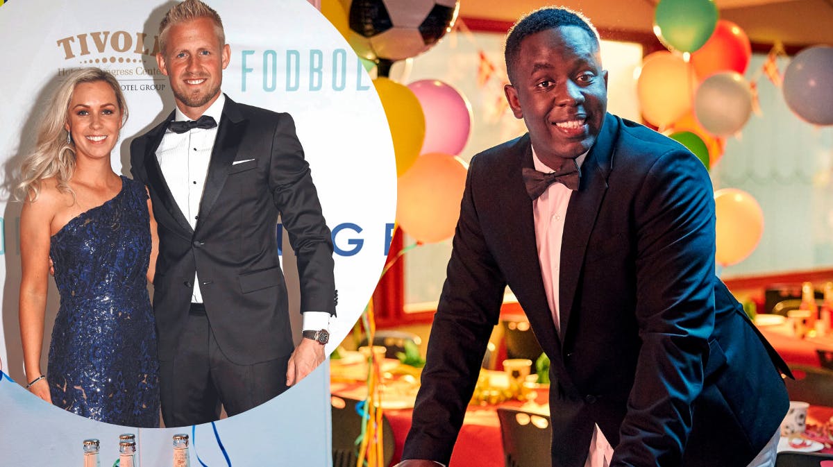 Stine og Kasper Schmeichel samt Melvin Kakooza