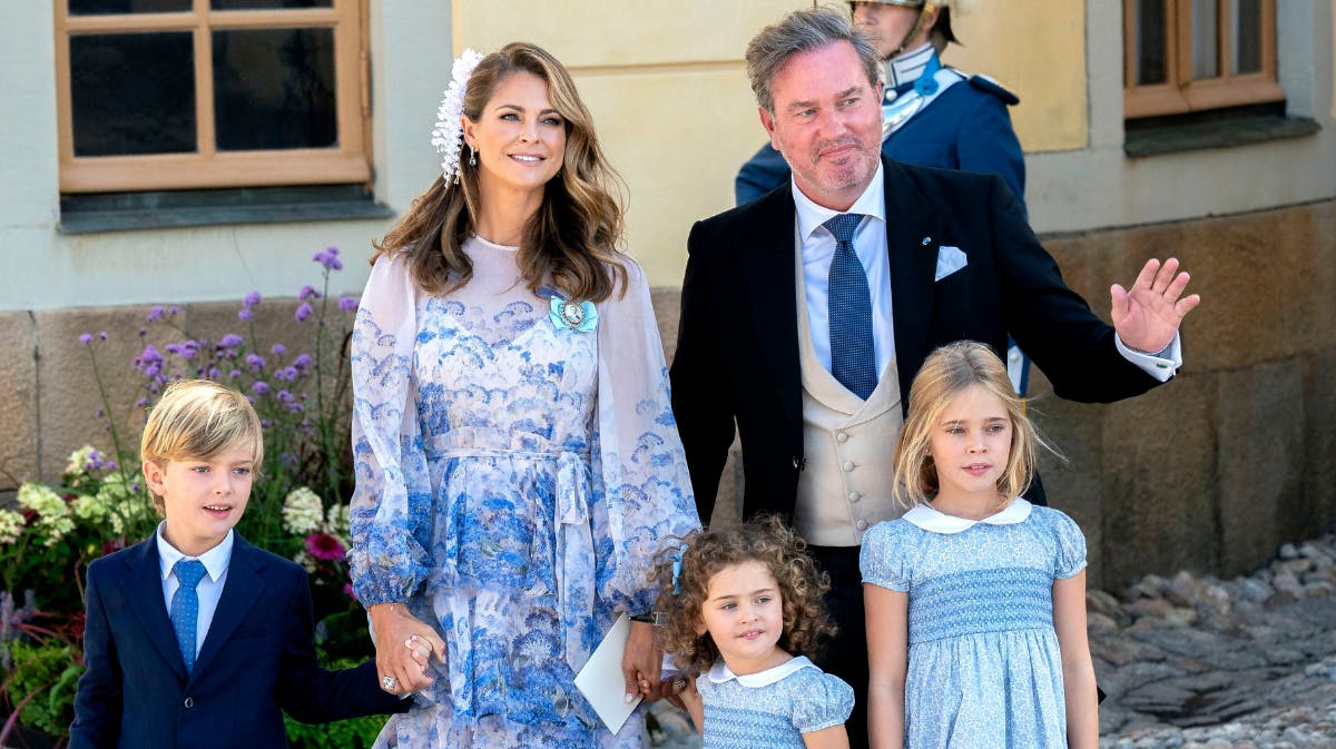 Prinsesse Madeleine og Chris O'Neill med børnene Nicolas, Adrienne og Leonore. 