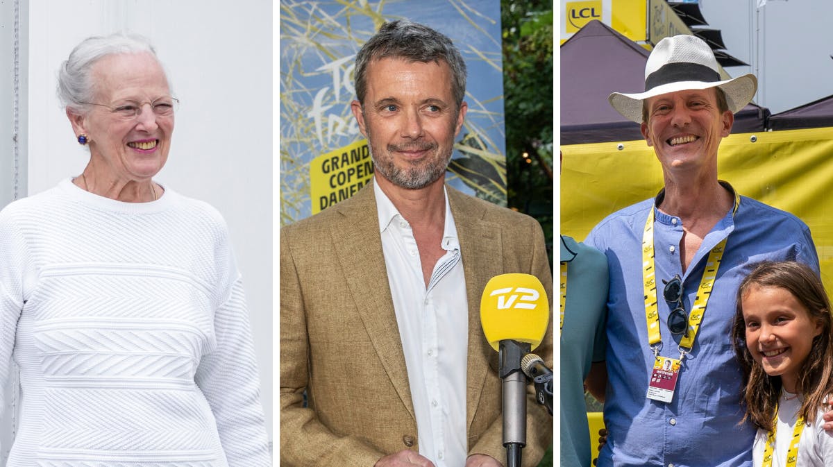 Dronning Margrethe, kronprins Frederik, prins Joachim og prinsesse Athena 