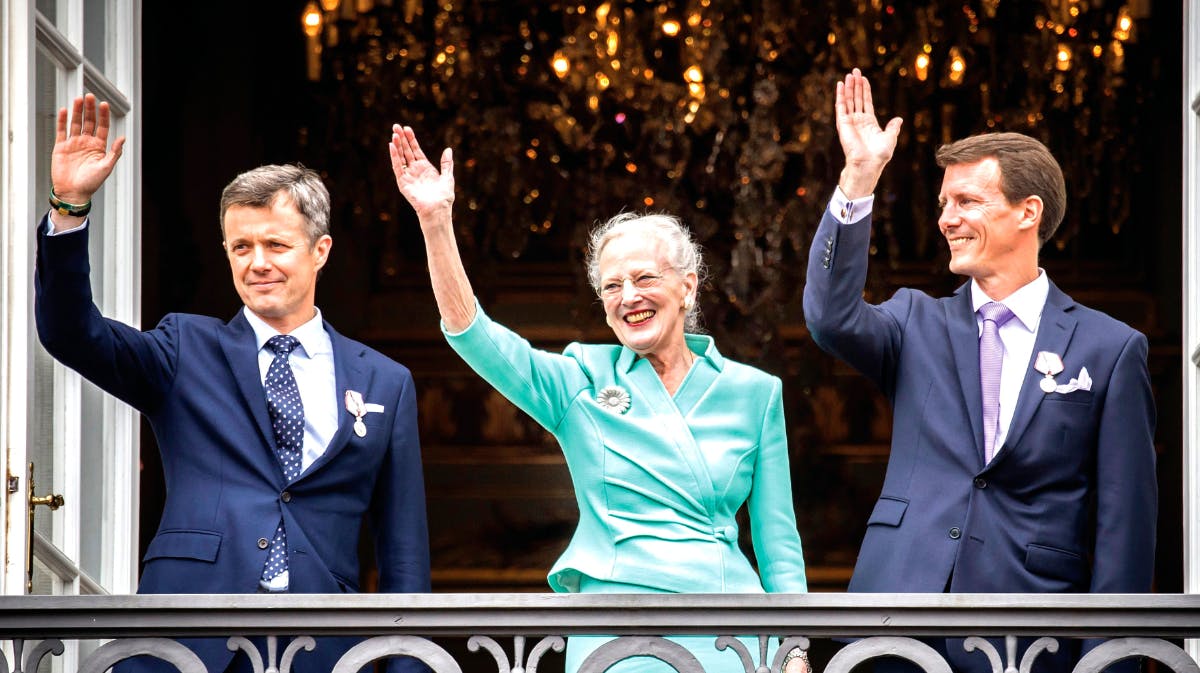 Kronprins Frederik, dronning Margrethe og prins Joachim 