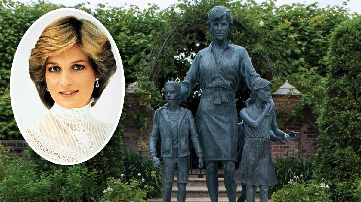 Statuen af prinsesse Diana i The Sunken Garden. Indsat: Prinsesse Diana.