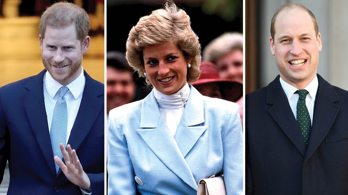 Prins Harry, prinsesse Diana og prins William.