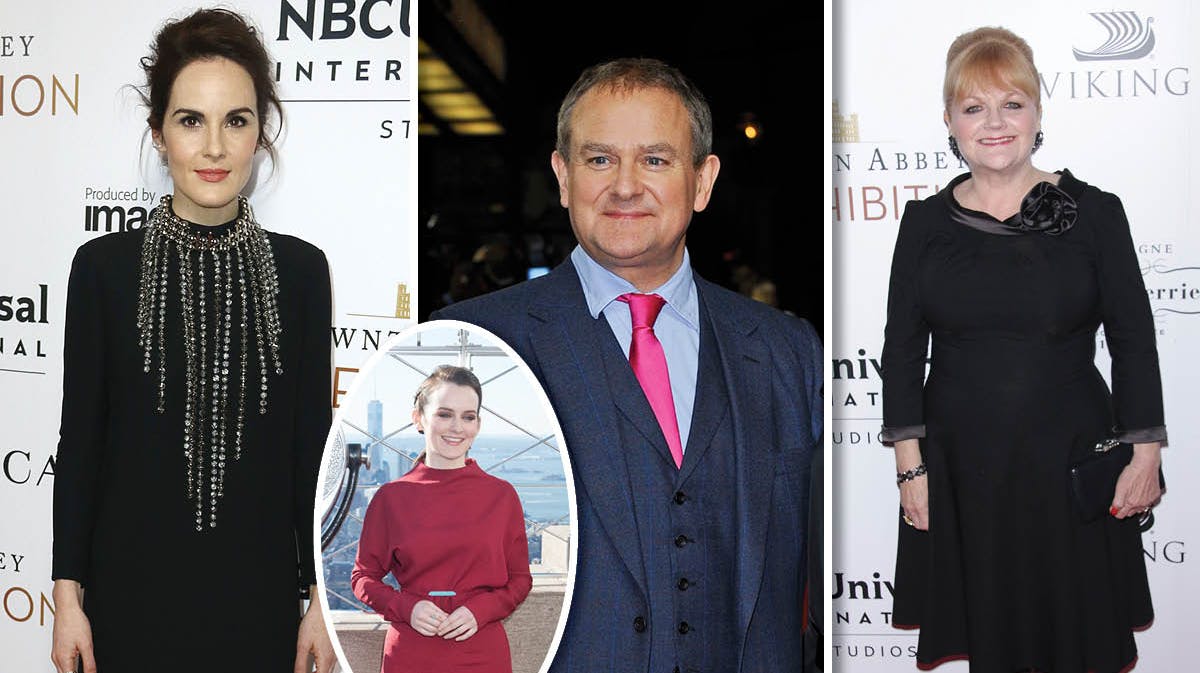 Fotomontage: Michelle Dockery (lady Mary), Sophie McShera (Daisy), Hugh Bonneville (lord Grantham) og Lesley Nicol (mrs. Patmore).