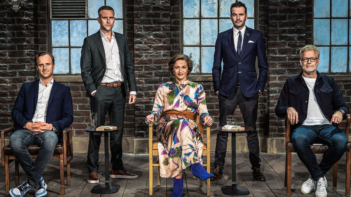 "Løvens Hule"-panelet (fra venstre): Christian Arnstedt, Jacob Risgaard, Mia Wagner, Jesper Buch og Jan Lehrmann. Sidstnævnte forlader nu programmet.