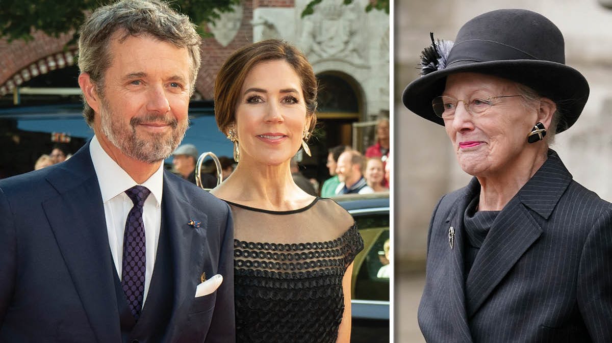 Fotomontage: Kronprinsparret og dronning Margrethe. Arkivfotos: Kronprinsparret i Holland, dronning Margrethe deltager i mindehøjtidelighed for prins Philip. 