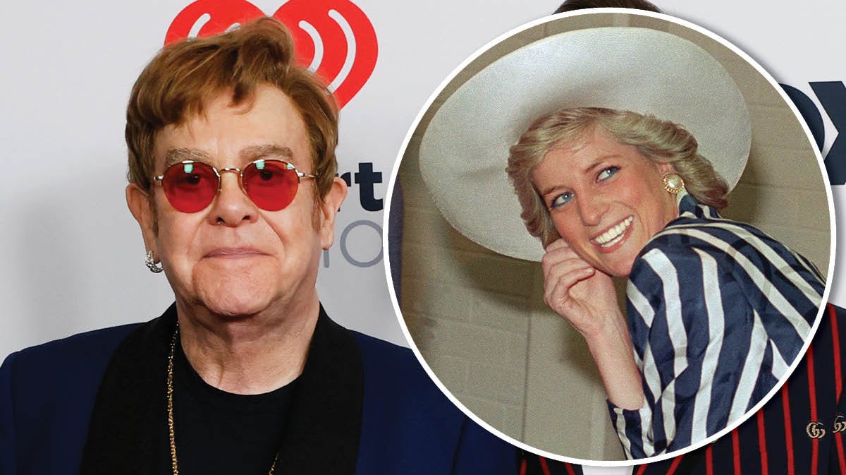 Fotomontage. Elton John. Indsat: Prinsesse Diana.