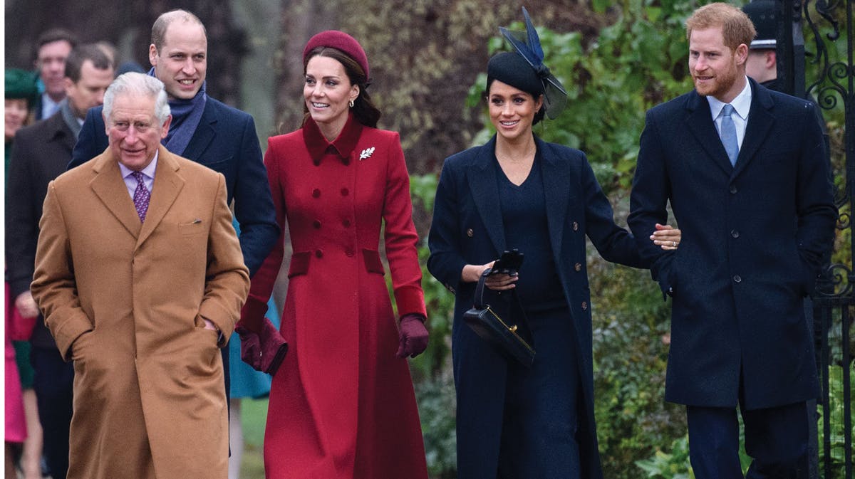 Prins Charles, prins WIlliam, hertuginde Catherine, hertuginde Meghan, prins Harry