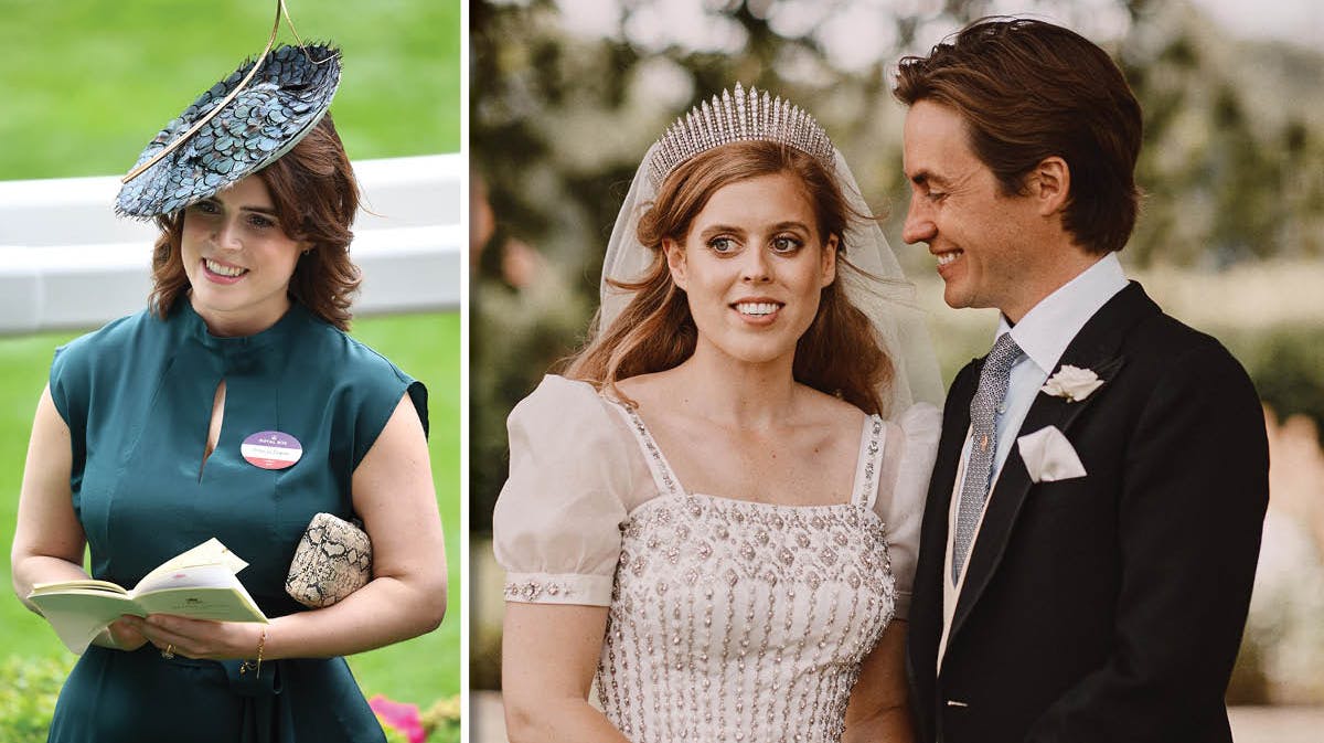 Prinsesse Eugenie samt brudeparret prinsesse Beatrice og Edoardo Mapello Mozzi.