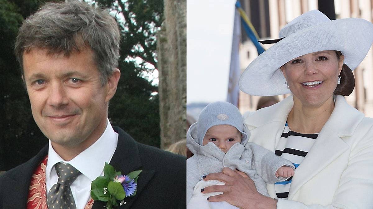 Kronprins Frederik, kronprinsesse Victoria og prins Oscar.