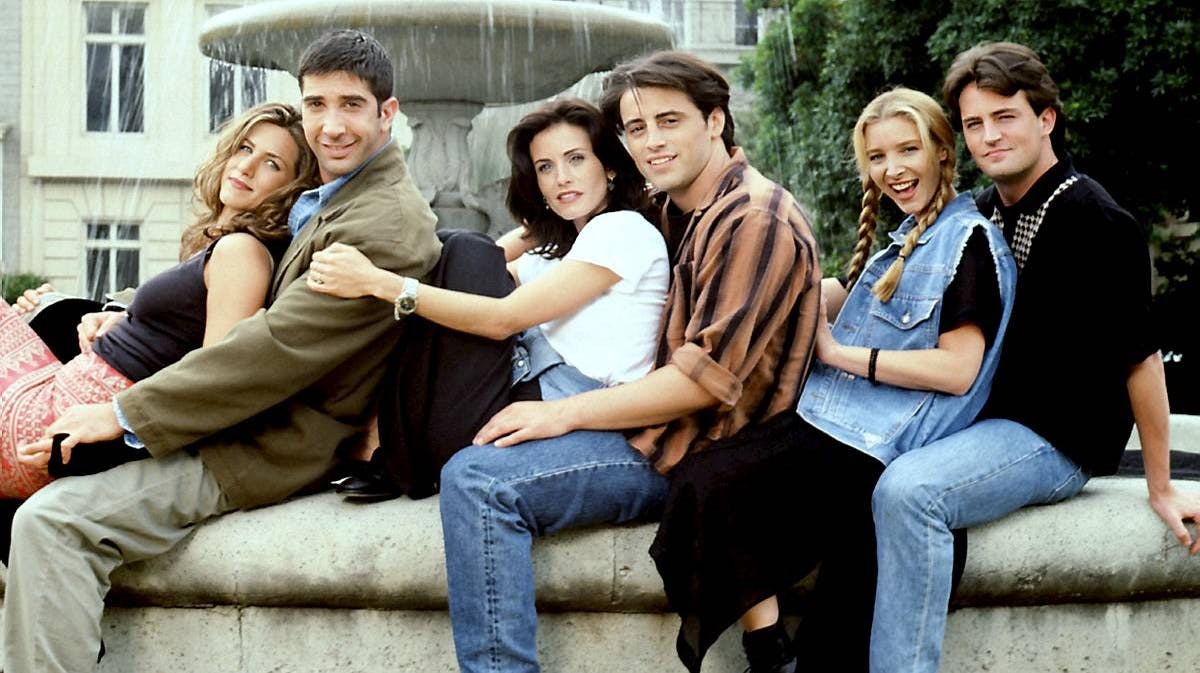 "Venner"-holdet: Jennifer Aniston (Rachel), David Schwimmer (Ross), Courteney Cox (Monica), Matt LeBlanc (Joey), Lisa Kudrow (Phoebe) og Matthew Perry (Chandler).
