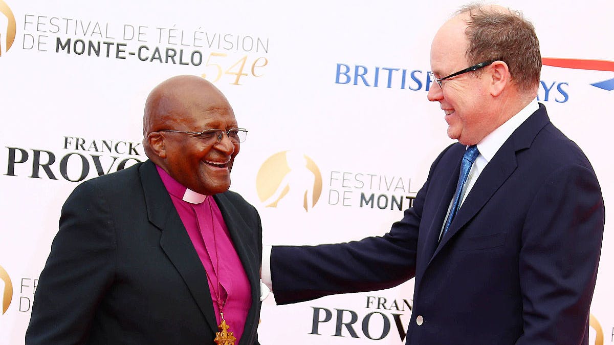 Desmond Tutu og fyrst Albert i strålende humør sammen.