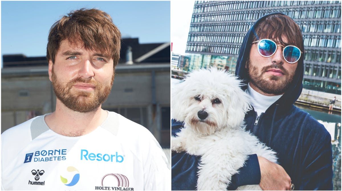 Malte Ebert som sig selv i 2021 og som karakteren Gulddreng i 2017.