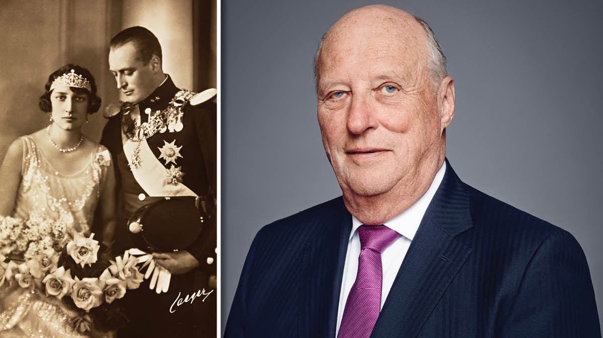 Kong Harald. Kronprins Olav og kronprinsesse Märtha ved brylluppet i 1929.