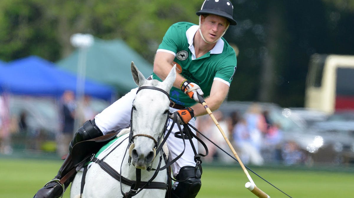 Prins Harry til hest ved en polo-turnering for velgørenhed