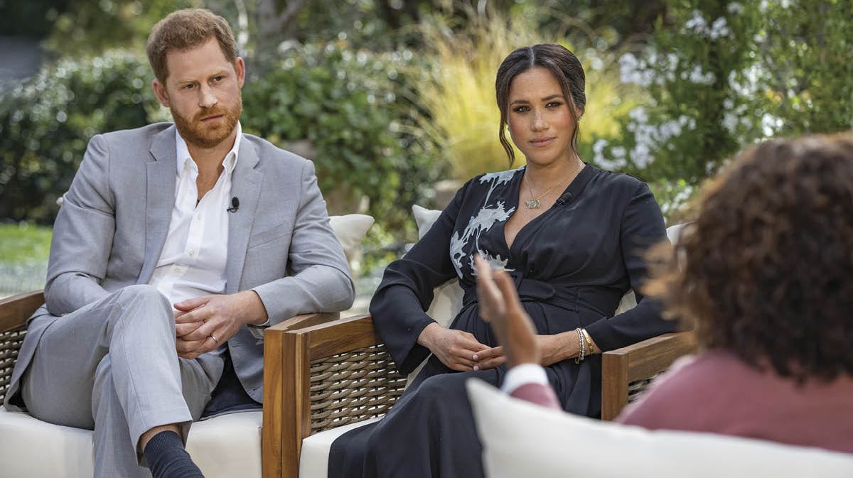 Prins Harry og Meghan, hertug og hertuginde af Sussex, sammen med Oprah Winfrey.