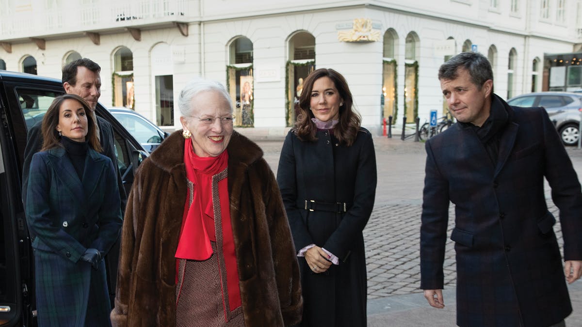 Dronning Margrethe, kronprins Frederik, kronprinsesse Mary, prins Joachim, prinsesse Marie