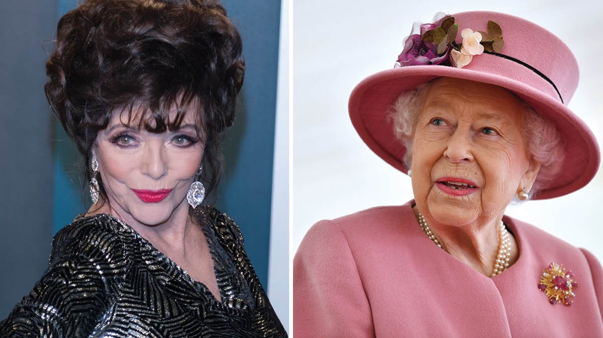 Joan Collins og dronning Elizabeth.