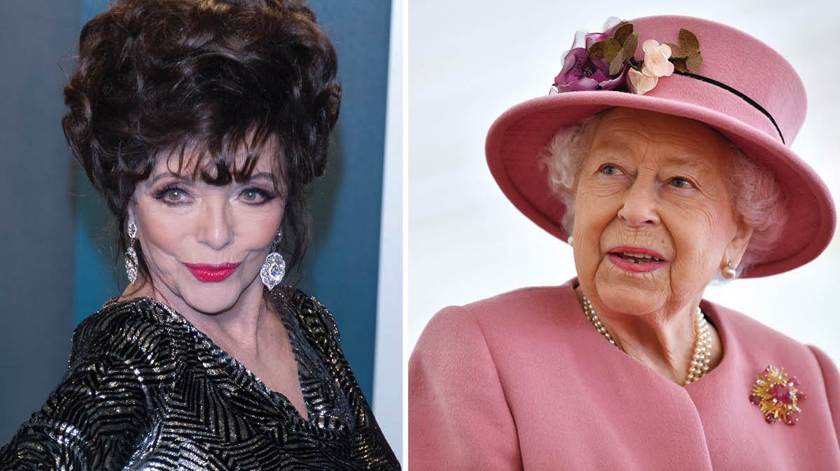 Joan Collins og dronning Elizabeth.