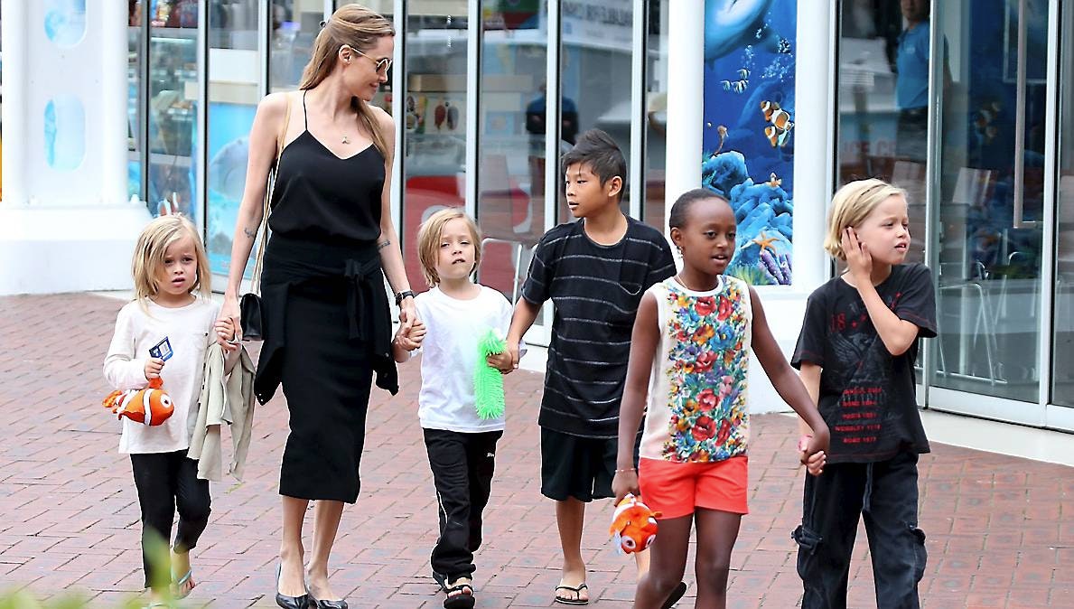Angelina Jolie og børnene Vivienne, Knox, Pax, Zahara og Shiloh.