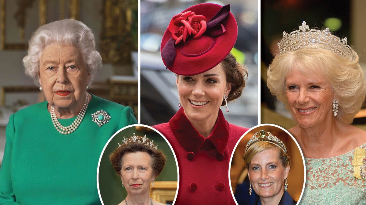 Dronning Elizabeth, prinsesse Anne, hertuginde Catherine, grevinde Sophie og hertuginde Camilla.