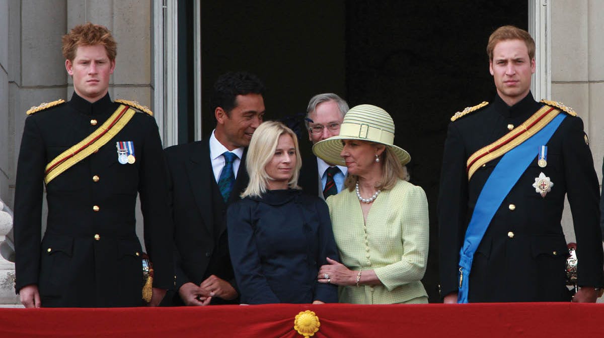 Prins Harry, Gary Lewis, Lady Davina Windsor, prins Richard, hertuginden af Gloucester og prins William til Trooping the Colour på Buckingham Palace 14. juni 2008.