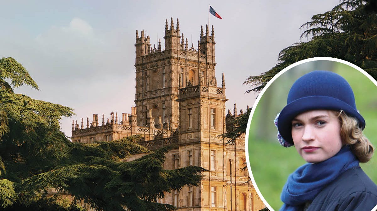 Slottet Highclere Castle kendt fra "Downton Abbey". Indsat: Lily James.