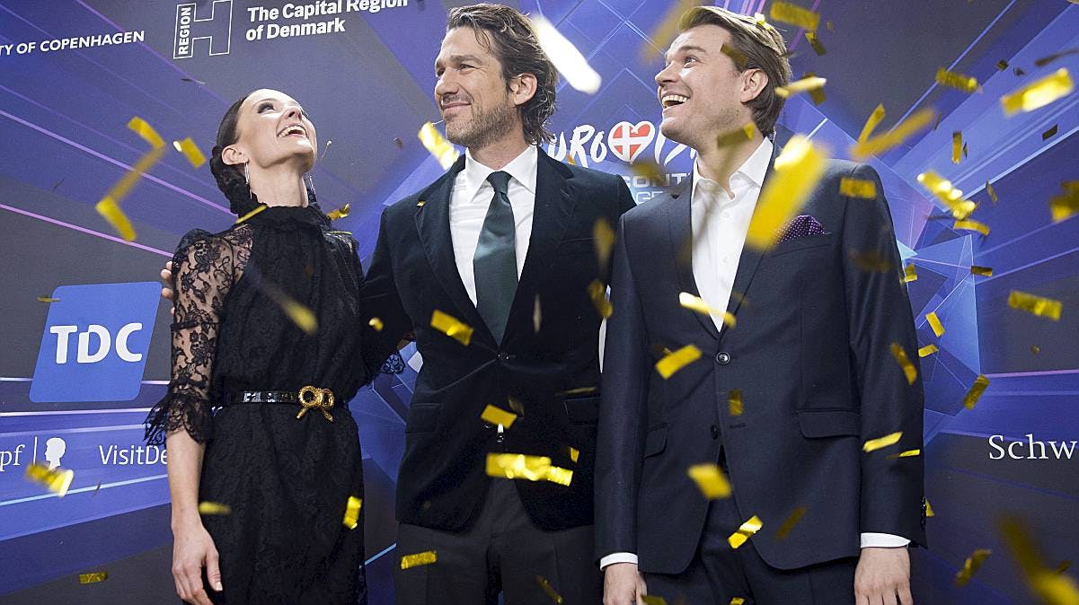 Lise Rønne, Nikolaj Koppel og Pilou Asbæk er værter ved Eurovision Song Contest 2014 i København.